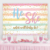 Lofaris He Or She Gold Glitter Baby Shower Backdrop Banner